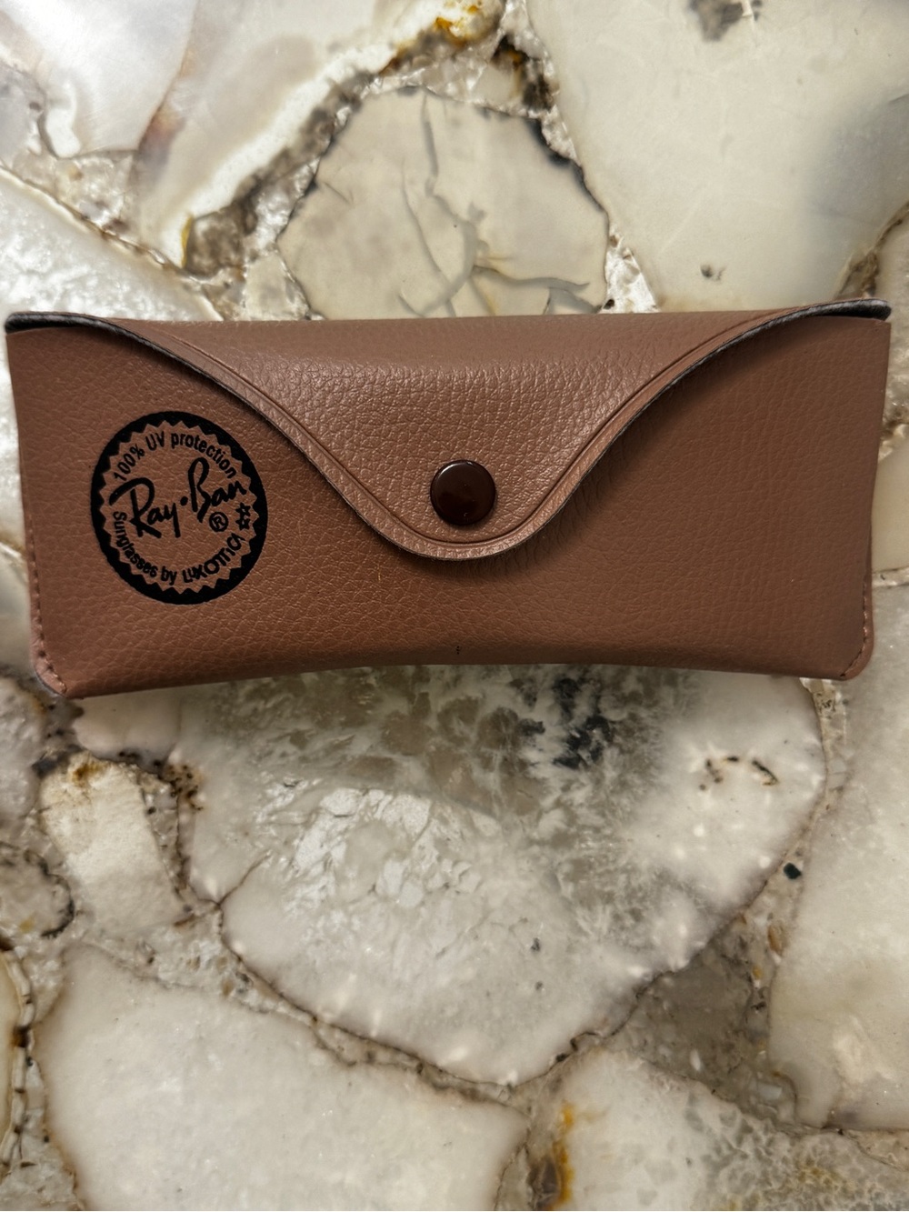 Ray-Ban Brown Faux Leather Sunglasses Case with Snap Closure